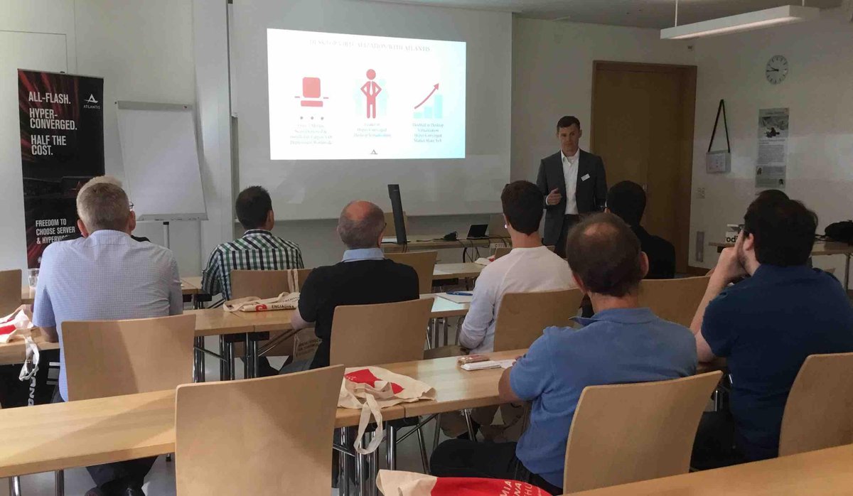 Here's @AtlantisSDS Stefan Hoelzl presenting HCI, SDS &amp; VDI with the #HyperConverged Appliance in Switzerland today!