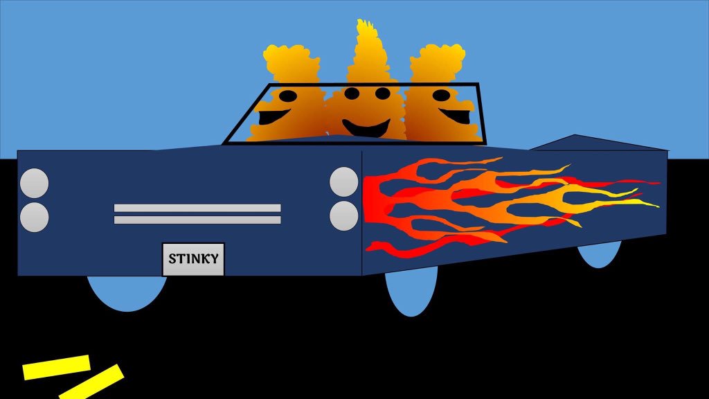 3 stinks burning rubber