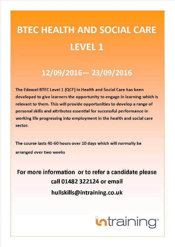 IntrainingHull's tweet image. Wanting a career in health and social care? We have the course to suit you! See picture for more details.