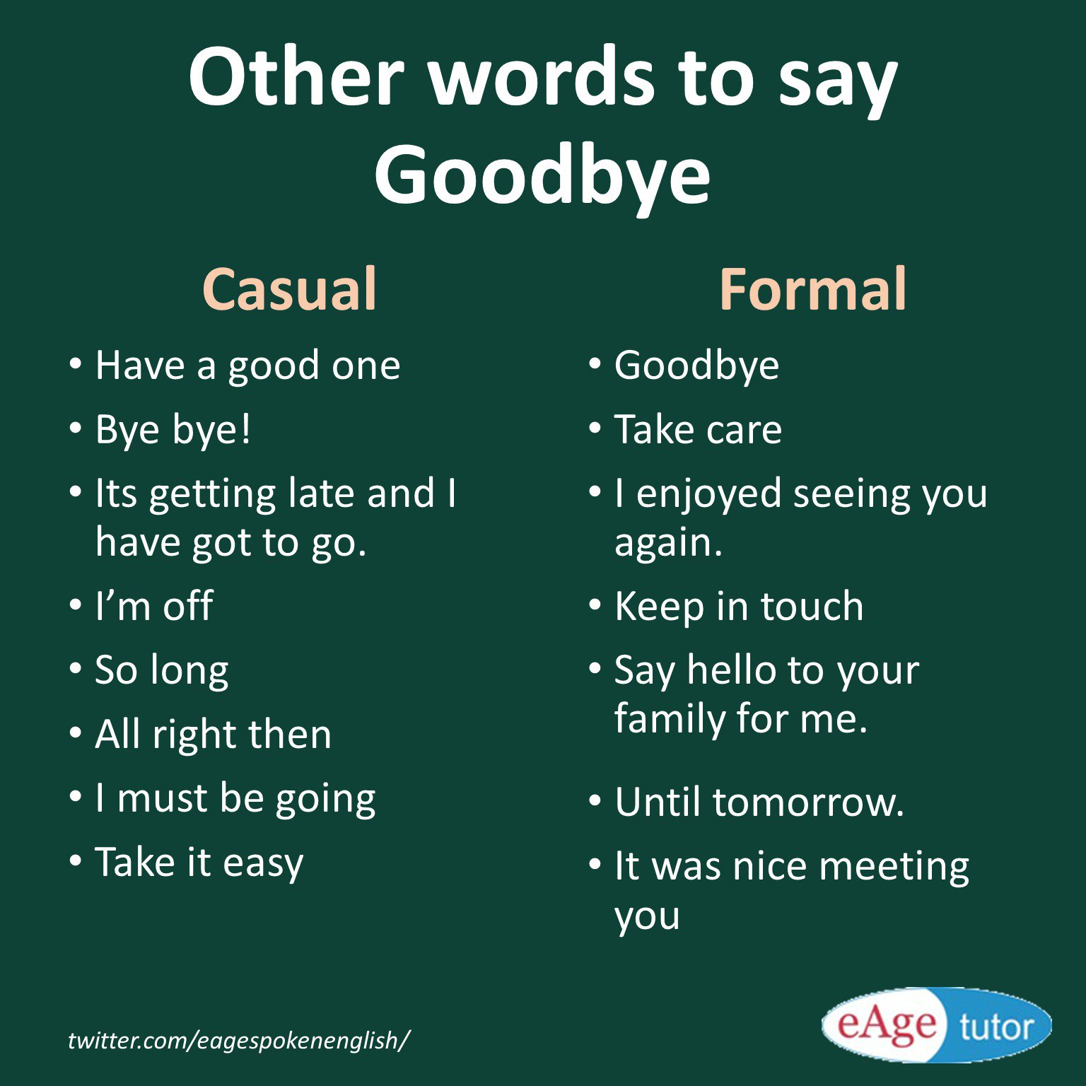 Words To Say Goodbye Eage Spoken English Sur Twitter : "Learn Other Words Related To Goodbye! # Words #Goodbye Https://T.co/Oxl7C1Kpov" / Twitter