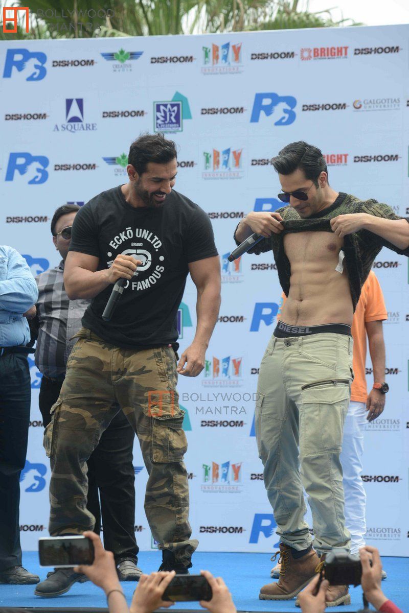 Varun_Kingdom's tweet photo. [PIC] Varun Dhawan, @Asli_Jacqueline and @TheJohnAbraham promoting Dishoom in Delhi.

#4DaysToDishoom https://t.co/05q3HH79zD