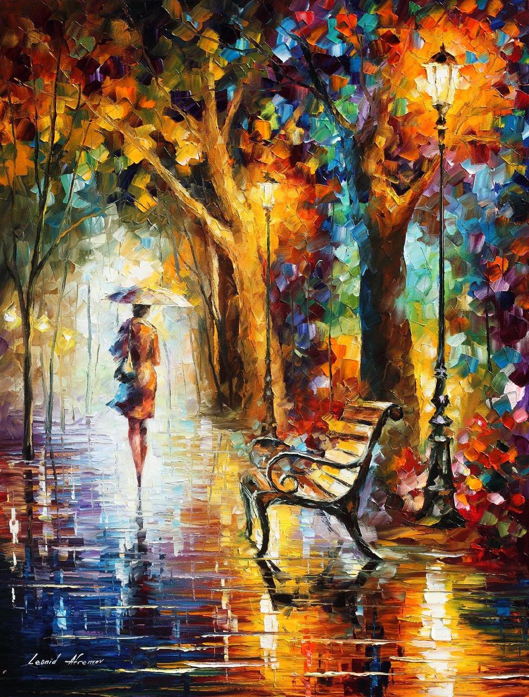 BY THE LAKE — PALETTE KNIFE Oil Painting On Canvas By Leonid