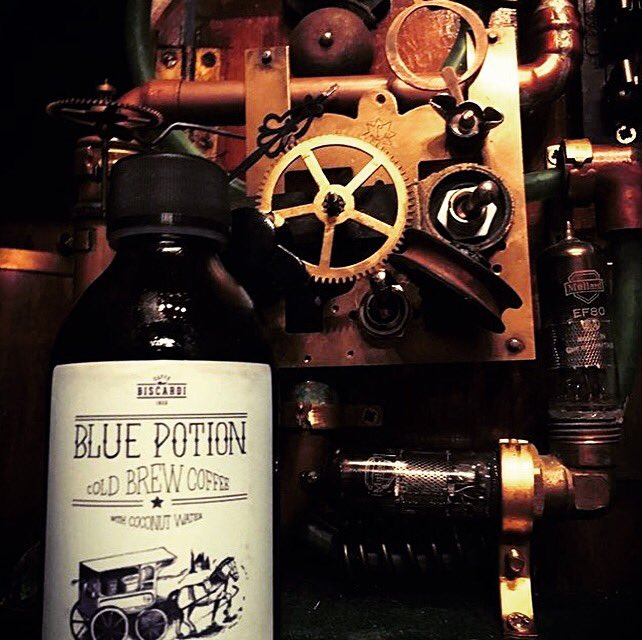 Biscardi1903's tweet photo. Our #BluePotion #ColdBrew #coffee next to #Steampunk #coffeemachine photo courtesy of #professorHarris https://t.co/rsDLRxVsNc