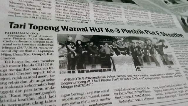 Lipitan Aniv PLESTRIC koran kabar cirebon Senin 25 Juli 2016 hlm 3 Liputan tv RCTV jam 19.15 youtu.be/hvaSxQ4B5pg