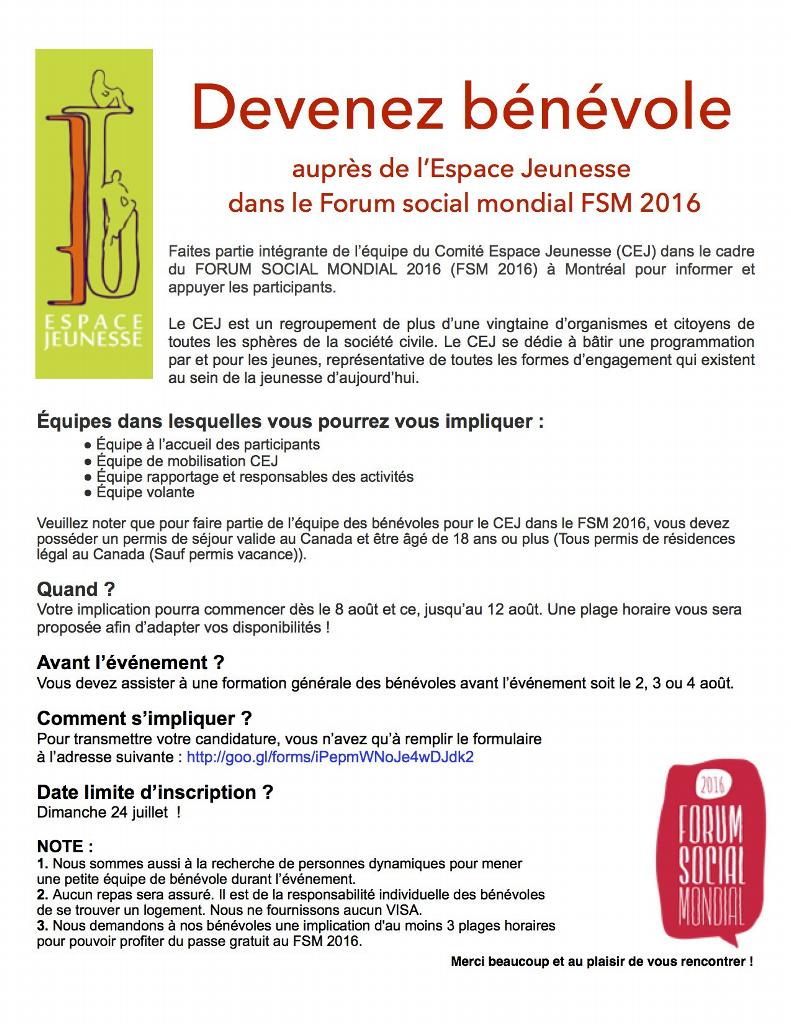 Fondation_JDD's tweet photo. Nous recherchons des bénévoles pour aider au Forum social mondial, plus d’infos sur LinkedIn &amp; FB #bénévole #FSM https://t.co/jpxWXG5rDI