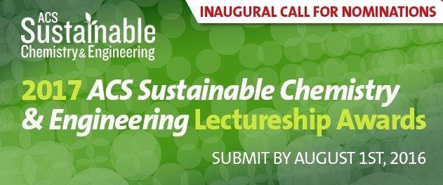 ACSGCI's tweet photo. #ACSSustainable Lectureship Awards nominations are open now until 8/1! via @ACSSustainable https://t.co/i6pLcWxPMD https://t.co/0GF3NdoeXQ