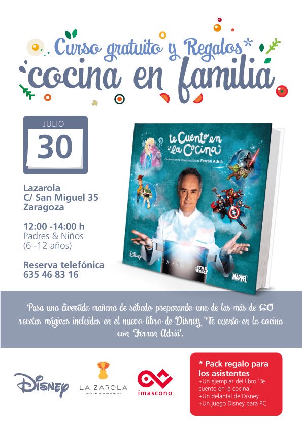 imascono's tweet photo. Os invitamos a participar en el curso gratuito 'Cocina en familia' en @la_zarola. Pack de regalo para asistentes. https://t.co/fan1am7sCc