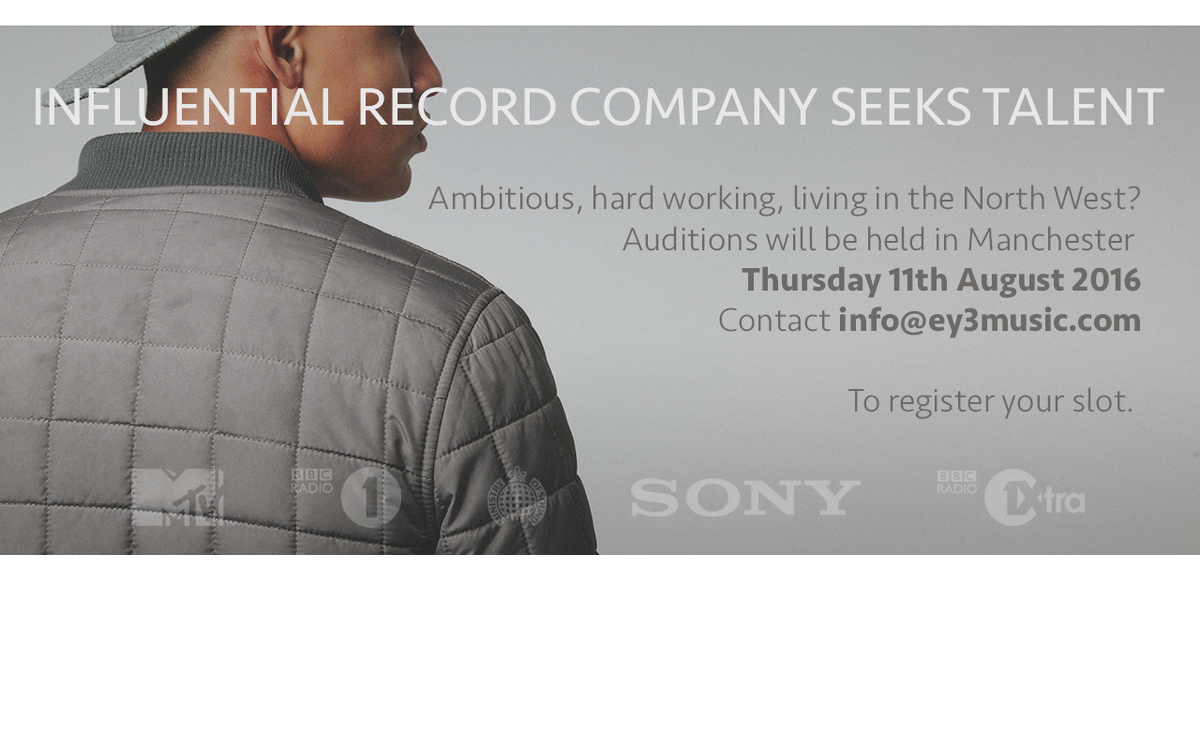 EY3_Music's tweet photo. Singers / Songwriters / Rappers!

Auditions 11th August 2016

Contact info@ey3music.com

#new #talent https://t.co/hpKu3TCOZ6