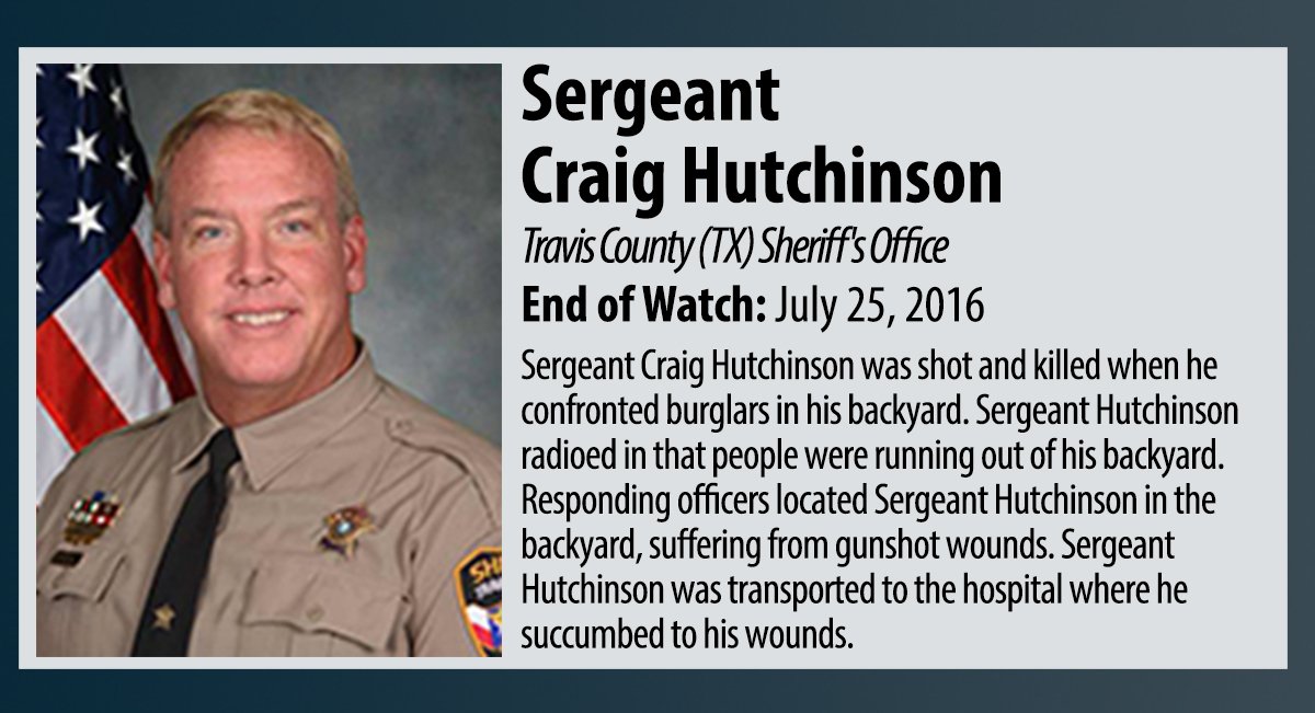 NLEOMF's tweet image. RIP Sergeant Craig Hutchinson, Travis County (TX) Sheriff's Office. nleomf.org/facts/recently…