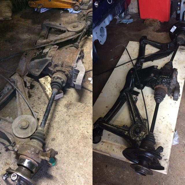 thechrisblakey's tweet photo. Rear axle ready to go back on the car. Looking a bit better than before #bmw #bmwcompactcup #e36 #shiney https://t.co/CIKeDpbG73