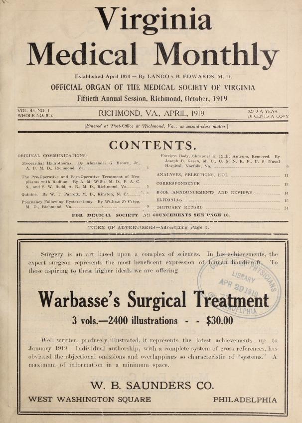 1919 advert for 3 volume 'Warbasse's Surgical Treatment': ow.ly/G9q8302zG46 #histmed #histsurg