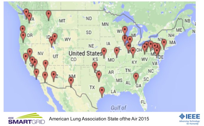 ieee_pes's tweet photo. What are the worst U.S. cities with air pollution? Here's a map from the American Lung Association #electricbehicles https://t.co/MEgxMt9tVm