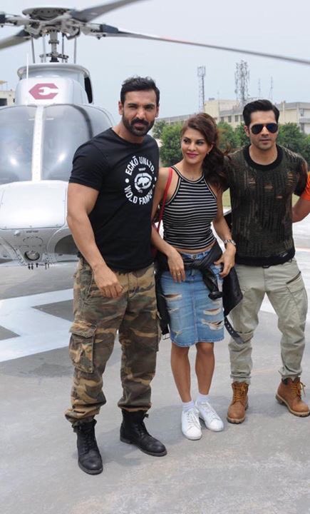 isalilsand's tweet photo. #VarunDhawan, #JohnAbraham &amp; #JacquelineFernandez promote #Dishoom in #Nodia, #Delhi! #5DaysToDishoom #July29 https://t.co/aH7Vt1l8t8