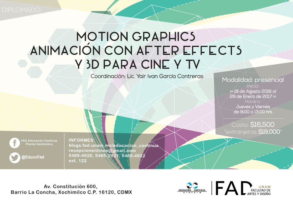 UNAMFAD's tweet photo. comunidad #FAD_UNAM ¿Te interesan los motion graphics y la animación? checa este diplomado
https://t.co/DLMeoO0ahT https://t.co/ASVZAchi94