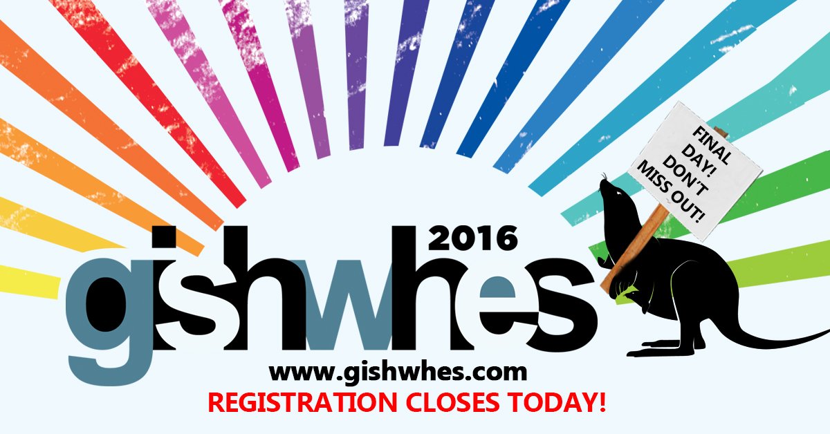 GISH's tweet photo. G'day, Gishers! Is everybody registered for https://t.co/BQKGzjQxxH? Ready to get 200 kinds of weird? #gishwhes https://t.co/KnXpV3TEtN