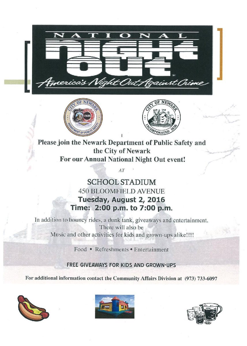 NewarkNJPolice's tweet image. Please join the City of Newark &amp;amp; the Department in Public Safety at National Night Out on Tuesday August 2, 2016