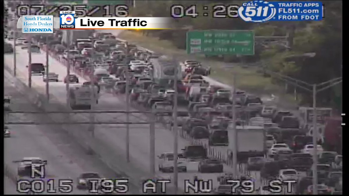 CRASH: I-95 NB & NW 79th St. Heavy delays. #TRAFFIC #MIAMI https://t.co/pmMATpRkPs