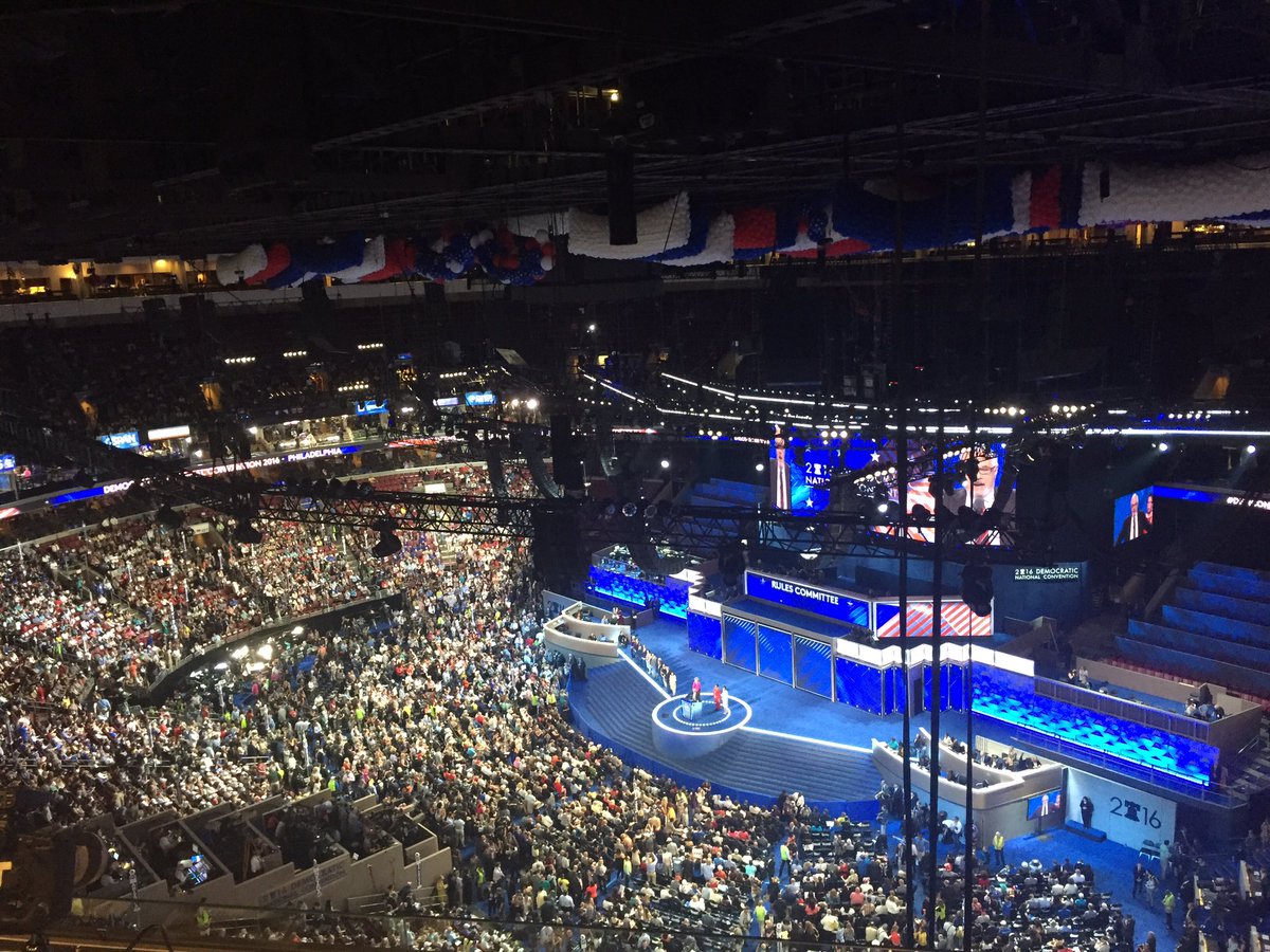 Jill_Jorgensen's tweet photo. The view from the rafters. A lot of booing every time Clinton's name is mentioned. https://t.co/Z4I71XstRm