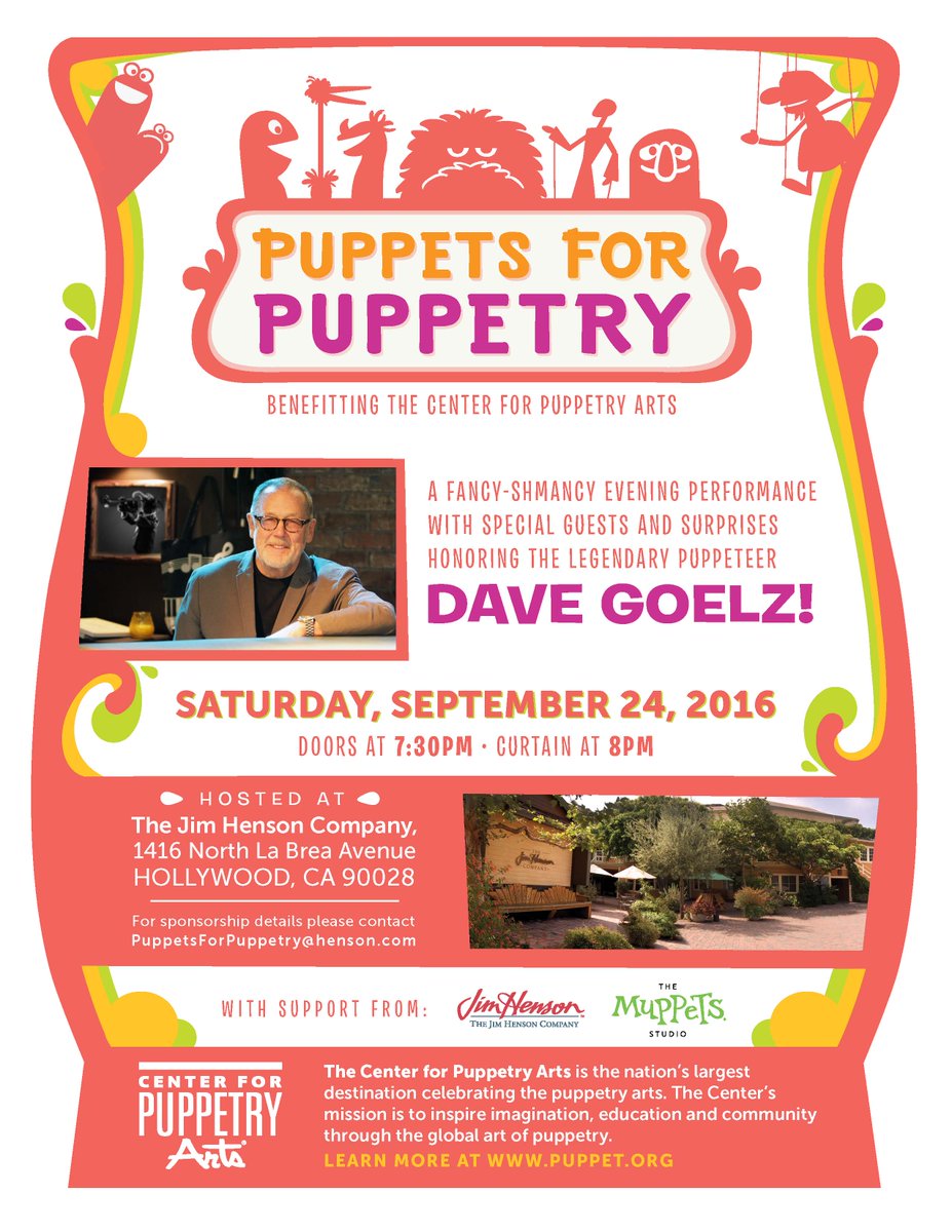 Join us for a special evening benefiting <a href="/CtrPuppetryArts/">Center for Puppetry Arts</a> &amp; honoring Dave Goelz on 9/24! bit.ly/2acOHkD