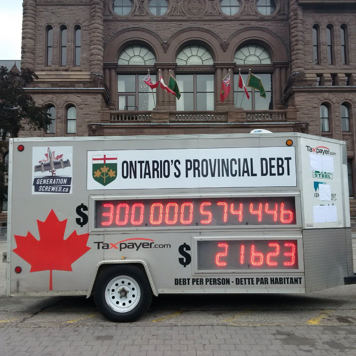 timhudak's tweet photo. Sad day: Ontario's accumulated debt over $300 B and growing. Worst debt of any province or state in the world. https://t.co/3LhXSb7jju