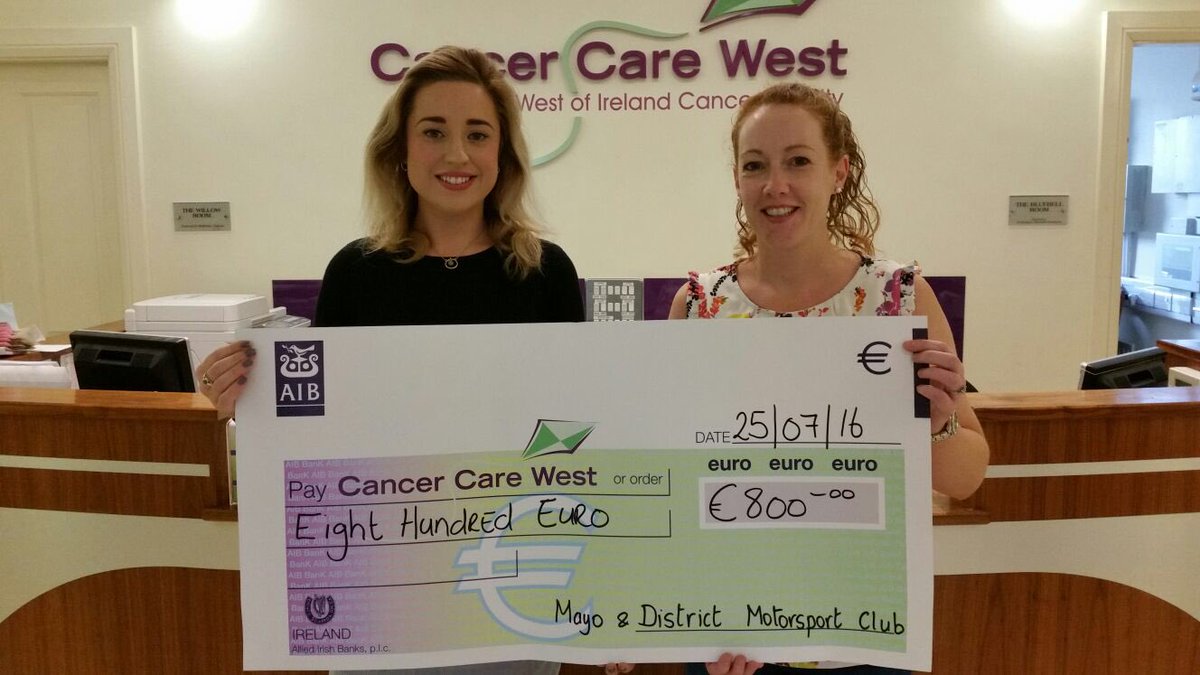 MayoMotorClub's tweet photo. Delighted our J. Treasurer Sinead, present (after club meeting collection in memory of Margaret) to @cancercarewest https://t.co/C8ehFyKqPk