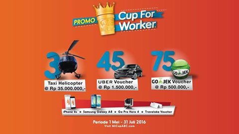 Diundi 75 Voucher GoJek @ Rp. 500ribu dan 45 Voucher UBER @ Rp.1,5Jt #CupForWorker &amp; 1 Voucher Helicity @micupabc