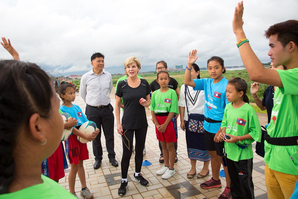 HonJulieBishop's tweet photo. 🇦🇺 aid supports empowerment women and girls in region through #sportsdiplomacy - running w #LaoPDR rugby players https://t.co/k6GYk9T3Ik
