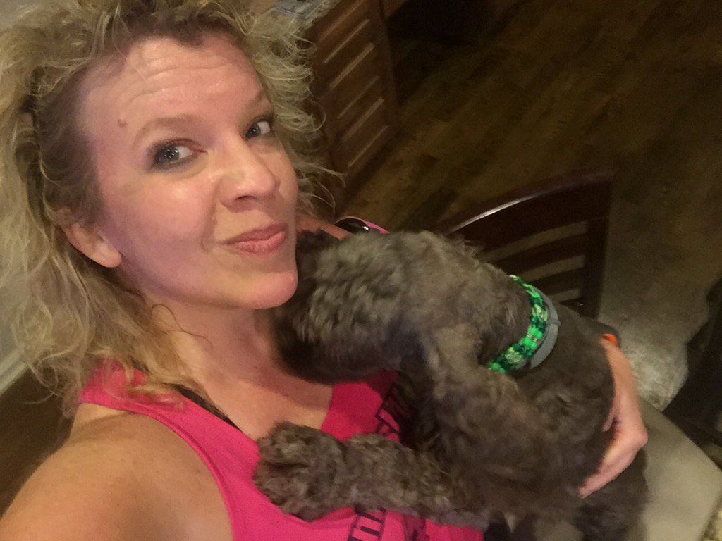 RunAroundSusieQ's tweet photo. My little man is happy I made it back from another swamp run! #runnerhigh #runmore #humid #CouchesKill #okwx https://t.co/dErI9f7yqt