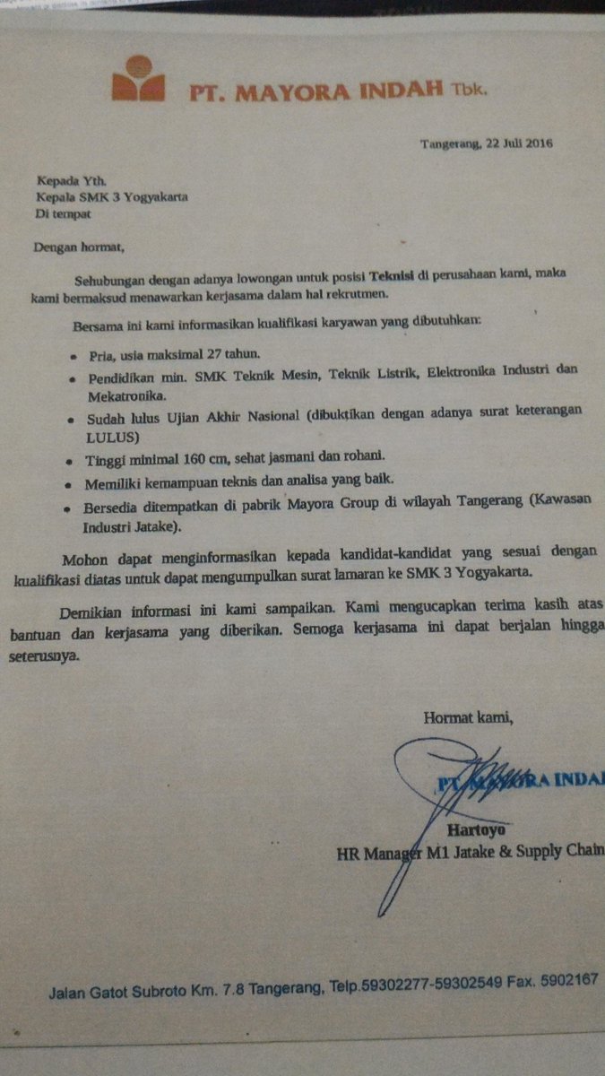 Lowongan utk SMK Tek.Mesin, Tek.Listrik. Sila hub. BKK utk informasi lengkap.