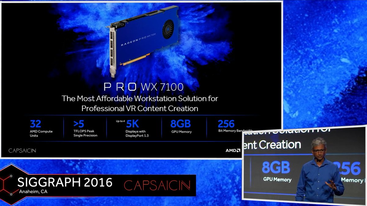 RadeonPRO's tweet image. We are proud to announce the Radeon Pro WX 7100, 5100, and 4100 GPU based on the Polaris architecture. #AMDCapsaicin