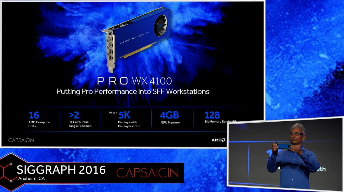 RadeonPRO's tweet image. We are proud to announce the Radeon Pro WX 7100, 5100, and 4100 GPU based on the Polaris architecture. #AMDCapsaicin