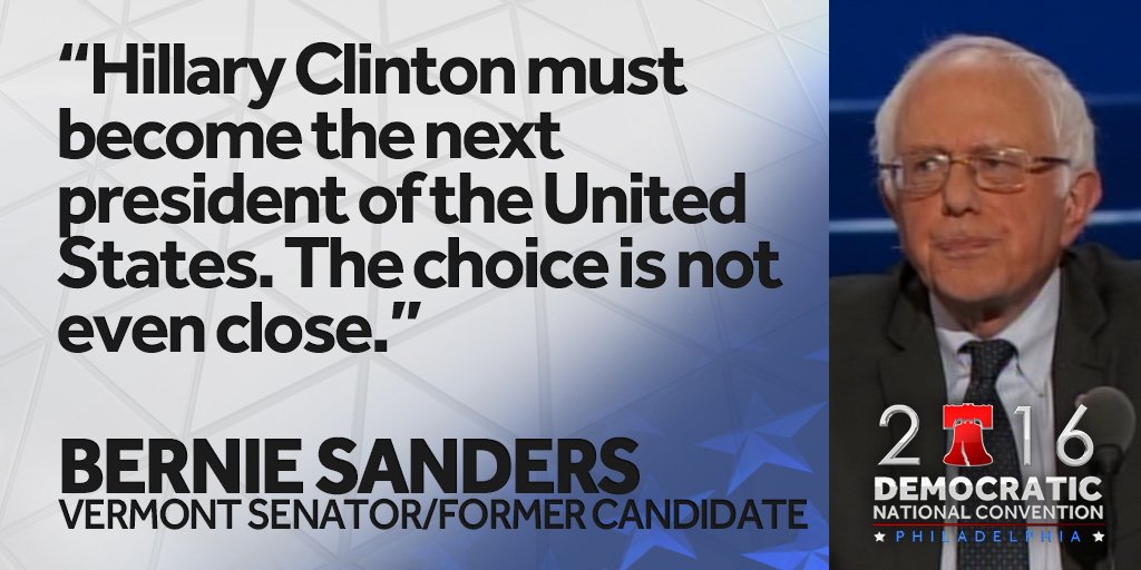 WCVB's tweet photo. .@SenSanders says the choice is clear: @HillaryClinton must be the next president. #DNCinPHL https://t.co/toZBZ5Aaov https://t.co/fu8tFnXjum