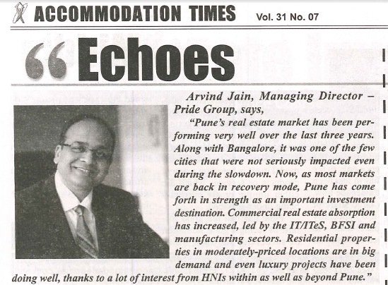 PrideGroupPune's tweet photo. Mr. Arvind Jain's quotes in Accommodation Times discusses how well Pune's #Realestate performing over the last years https://t.co/HLBHQ7HjqE