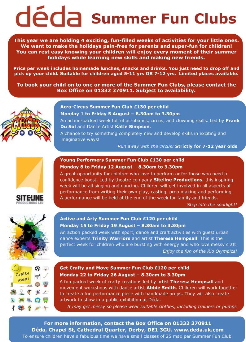 dedaderby's tweet photo. Summer Fun is so close now! Book your creative kids in to our AWESOME August of dance,craft,circus &amp; theatre ^HG https://t.co/b1P1ss1JN9