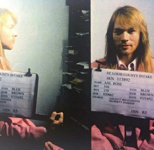 William Bruce Rose Jr, or W. Axl Rose was arrested July 13th, 1992.