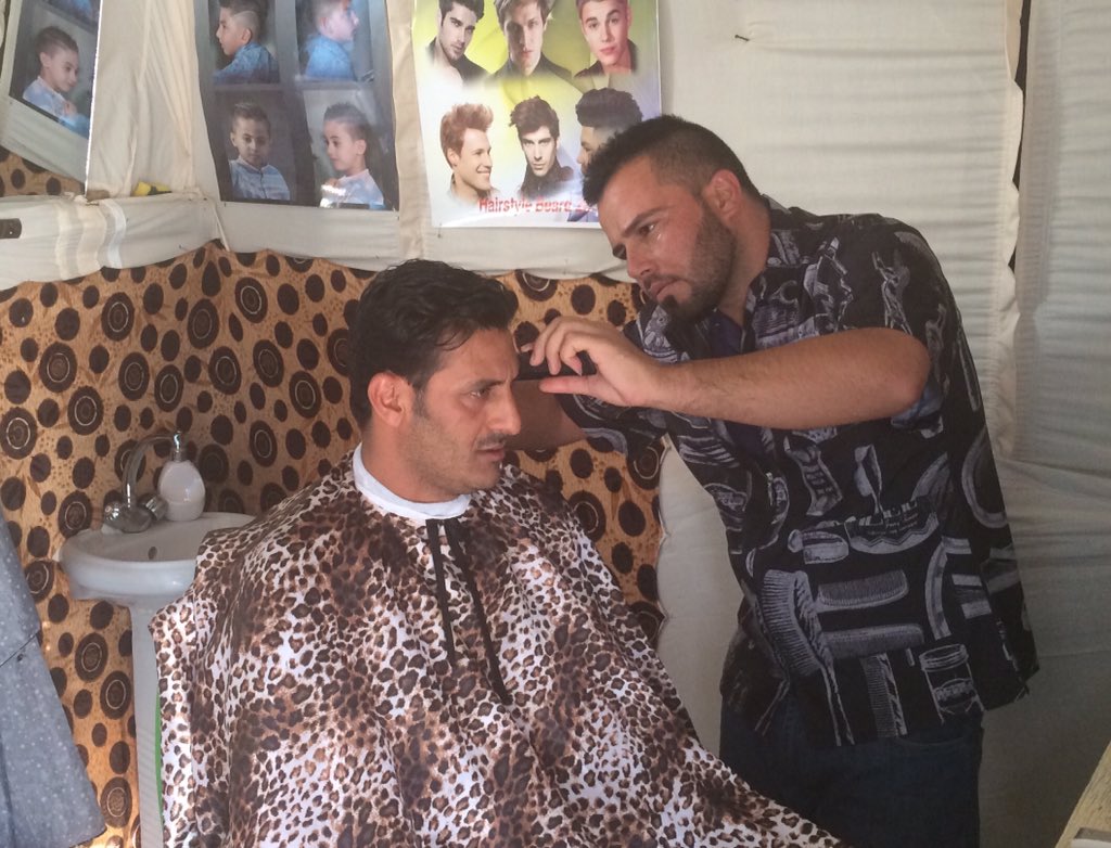 Thanks to @theirc new business grant, Nasr, a 24-year-old Yazidi is now the top hair dresser at Ashti camp in Arbat