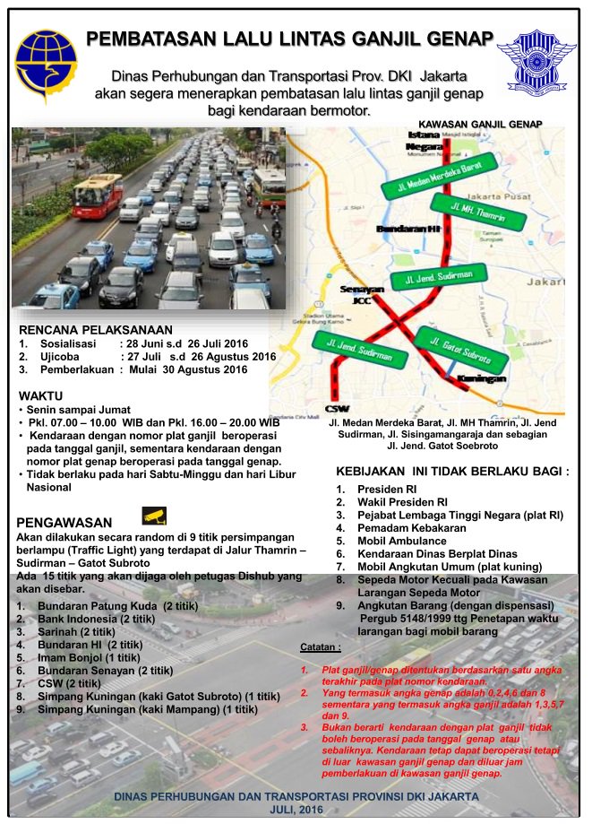DKIJakarta's tweet photo. 1 hari lagi! Uji coba pembatasan lalu lintas ganjil genap diberlakukan. Ayo, kenali kebijakan tersebut! https://t.co/XVrtWLJEcP