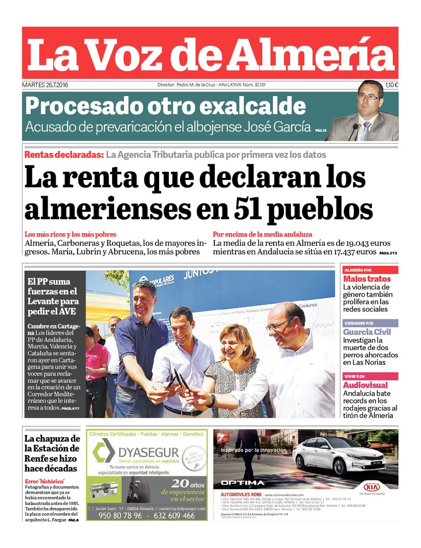 AppLaVoz's tweet photo. Esta es la portada de @lavozdealmeria de hoy:  https://t.co/MemKKsJpin #PortadaLaVoz https://t.co/LLgFgD6TOI