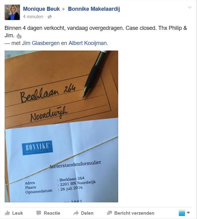 Weer een tevreden Klant! Te laat! Verkocht! Beeklaan 264 te Noordwijk!