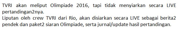 Konfirmasi mengenai Siaran Olimpiade Rio 2016...