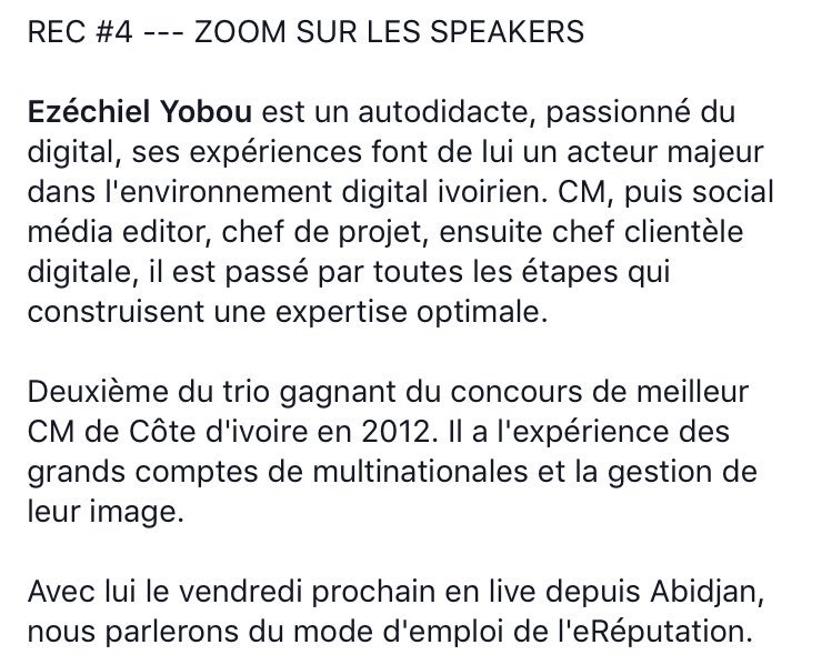 CCBenin's tweet photo. REC #4 —— ZOOM SUR @josias_yobou

Réservez votre place ici: https://t.co/vieoyfQU0O
#recBenin #eReputation https://t.co/JVRk5YGS7Z