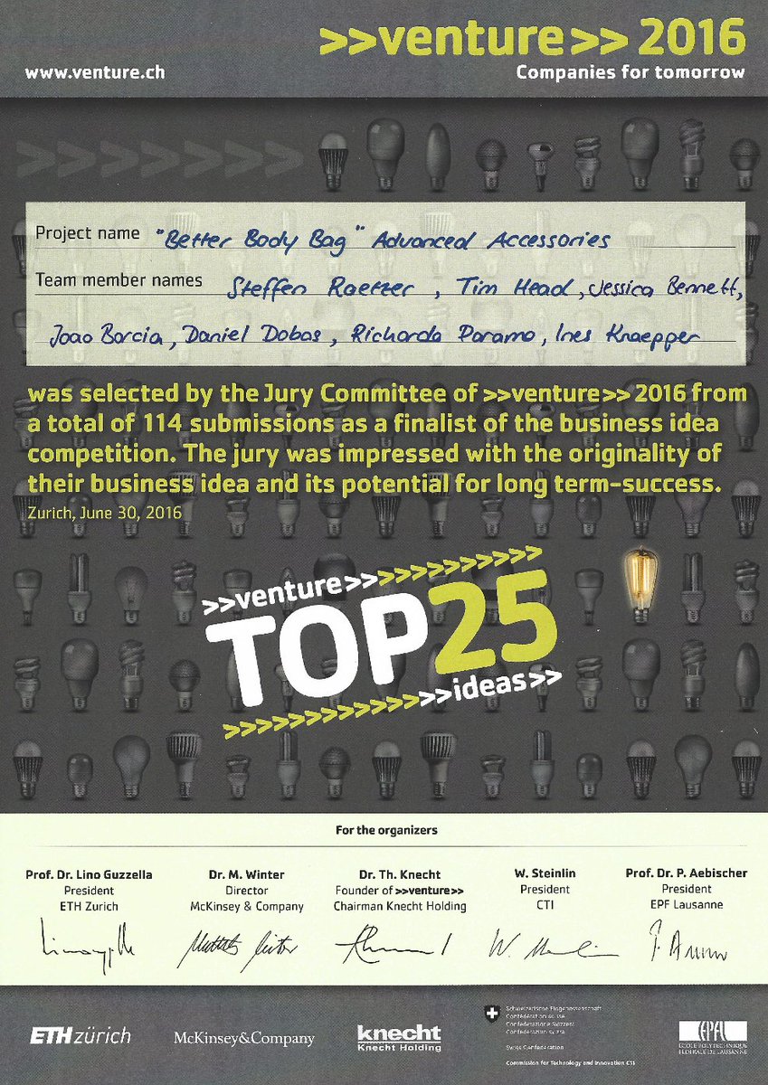 SSRAssociation's tweet photo. SSRA #BetterBodyBags in TOP25 >>VENTURE>>2016 business idea competition THX @ICRC_Innovation & @theportatcern https://t.co/ZKc2MdOvYU