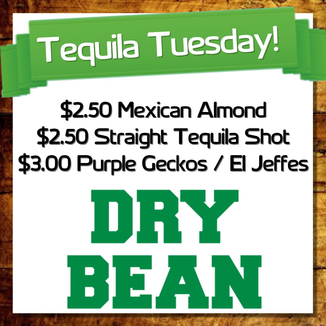 drybeansaloon's tweet photo. Who's ready to party tonight?! #TequilaTuesday #ElJefe #PurpleGeckos #StraightTequila #MexicanAlmond #SYANG! https://t.co/f4mxxmmHqv