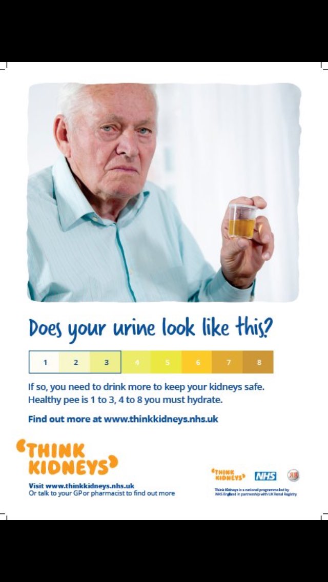 MarkCJuniper's tweet photo. .@ThinkKidneys
I like this poster!
"Healthy pee is 1 to 3, 4 to 8 you must hydrate"
It could catch on!! https://t.co/aUJBF3weXh