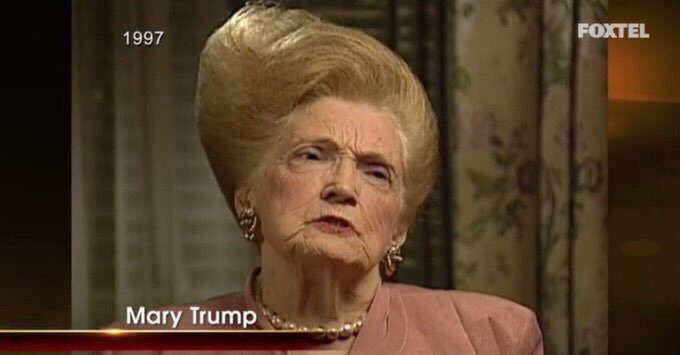 Pandamoanimum's tweet image. This photo of Donald Trump's mum looks like a character in a film about Trump's life where Trump plays all the roles