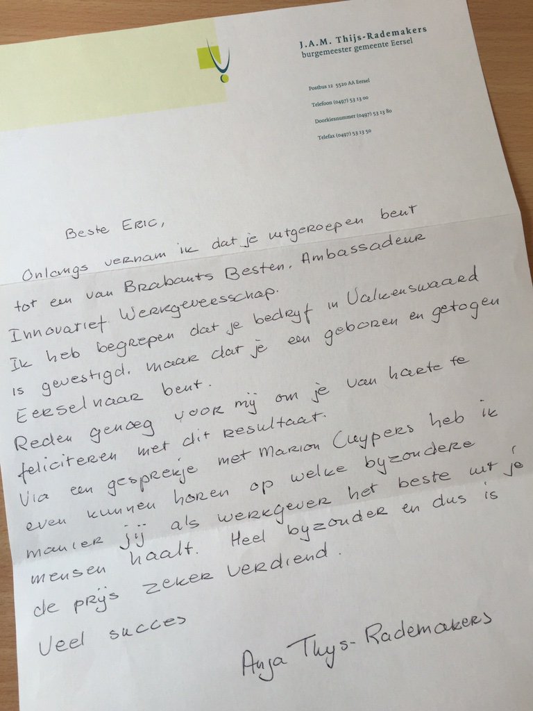 Brainofbldngs's tweet photo. Als echte Eerselnaar voor @DamhuisEric natuurlijk ook een brief v onze burgemeester @BMEersel @BrabantsBesten #trots https://t.co/tuMfrgLfvQ