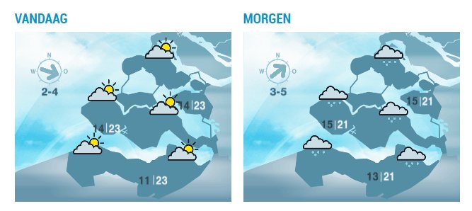 Vanavond en vannacht is het nog droog, later neemt de bewolking toe. Morgen bewolkt en af en toe wat regen.