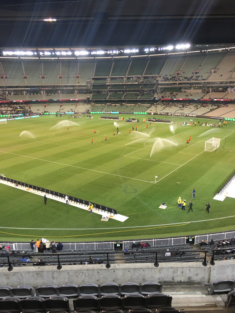 ehug3rd's tweet image. #ICCMelb sprinklers on at the soccer @MCG @PaulHourmouzis @rodneyheron @kenboal