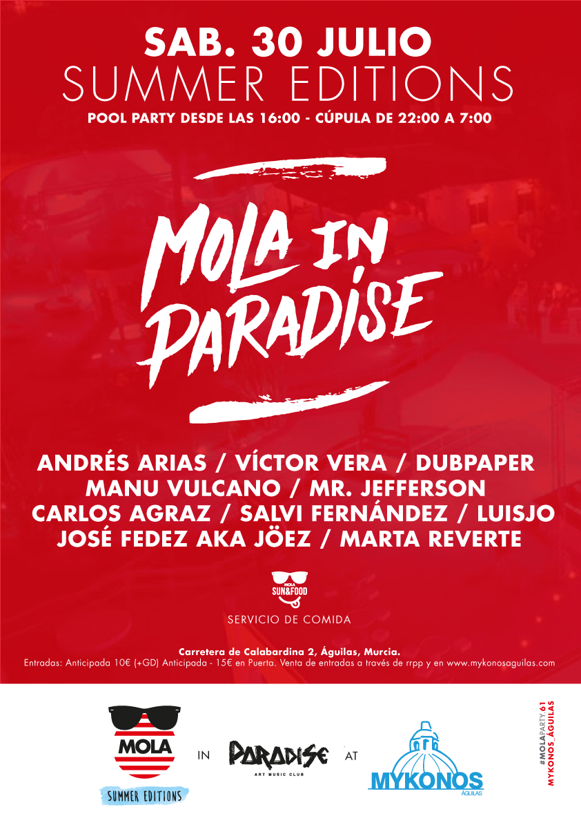 MOLACLUB's tweet photo. Un año más #MolaClub regresa por un solo día a #ParadiseAguilas y a @MykonosAguilas. ¡Os esperamos Molarian@s! https://t.co/NOxDQwd2k6