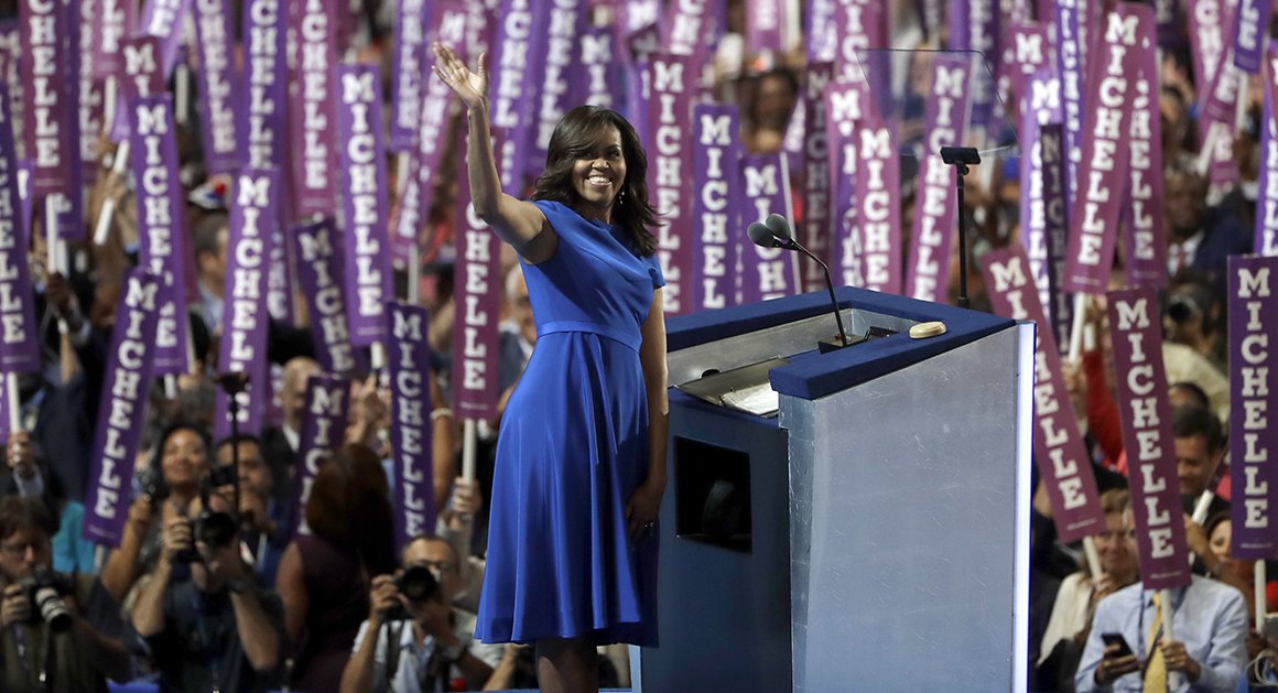 politico's tweet photo. ICYMI: @FLOTUS' full speech at the #DemConvention https://t.co/jMCOk61NzN https://t.co/TSr0Bdm4YB